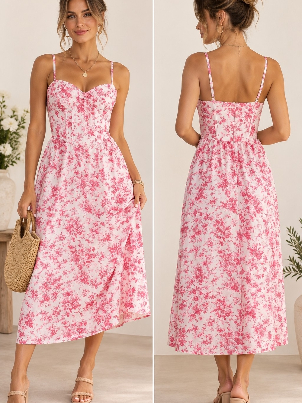 Altar'd State Nevaeh Toile Floral Corset Midi Dress